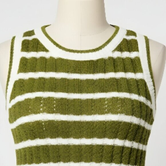 NWOT Joan Rivers Olive Striped Cotton Crochet Sweater Tank L - Picture 5 of 15